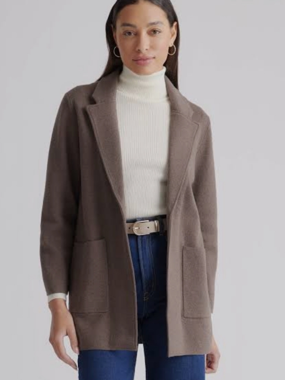 Quince 100% organic cotton knit blazer heather brown NWT Size large